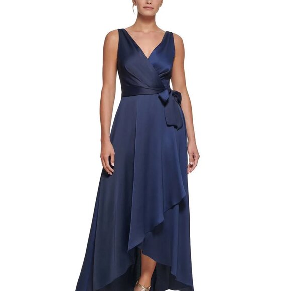 DKNY Women's Faux-Wrap Tie-Waist Satin Crepe Dress - Picture 1 of 5